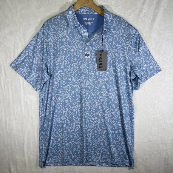 Pins & Aces Other - NWT Pins & Aces Mens XL Winter Break Golf Short Sleeve Button Polo Shirt